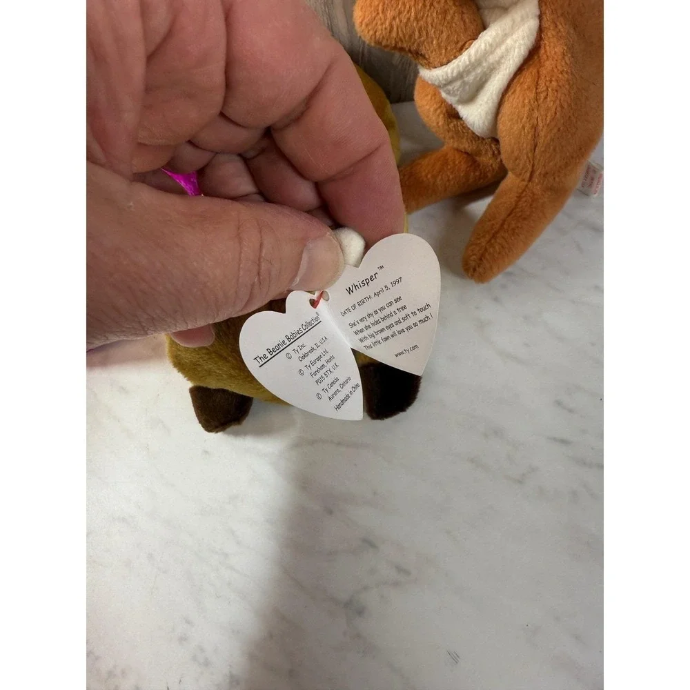 Ty Beanie Babies Lot 3 Millennium Purple Bear Whisper Deer Pouch Kangaroo Tags